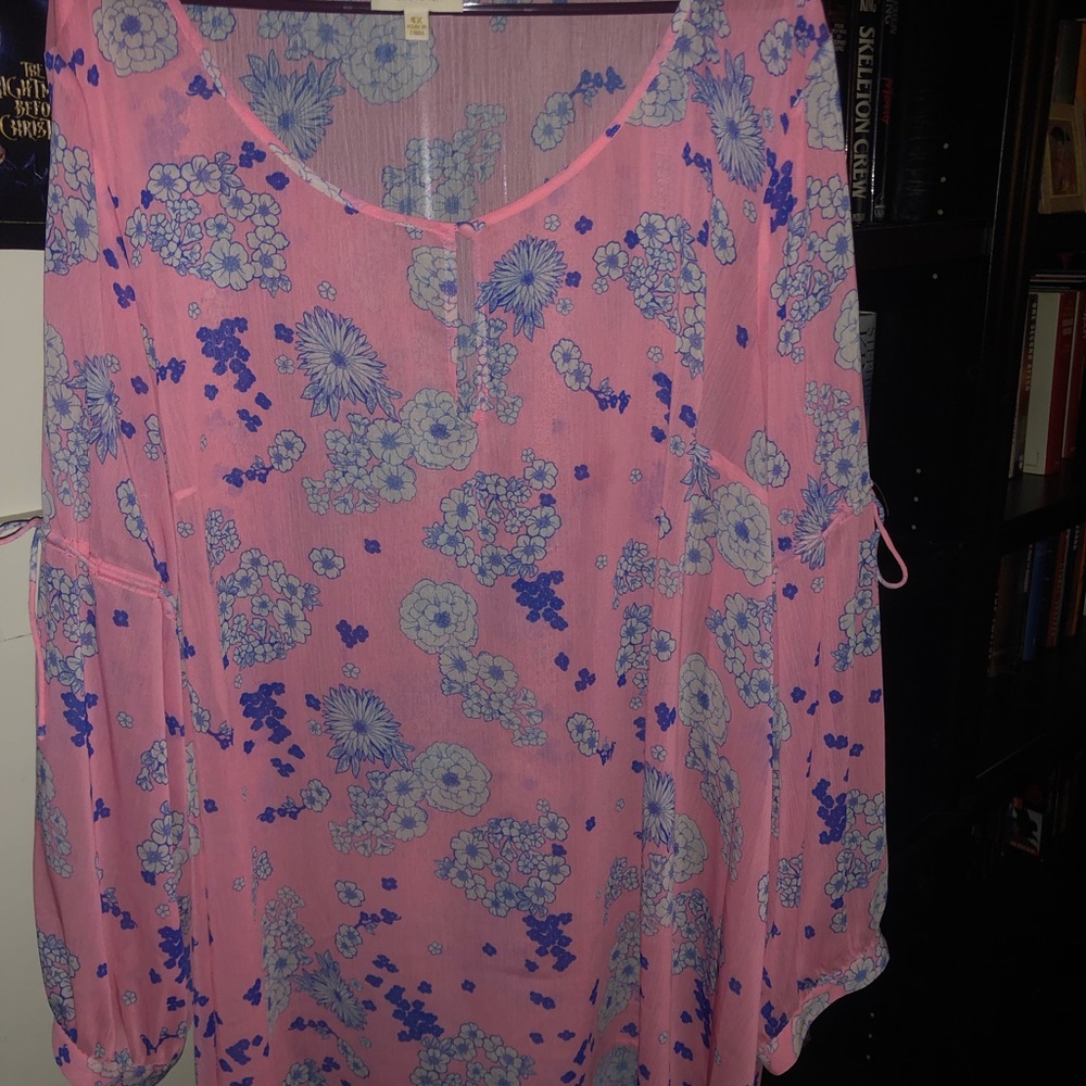 Modcloth - Pink and Navy Flower Blouse